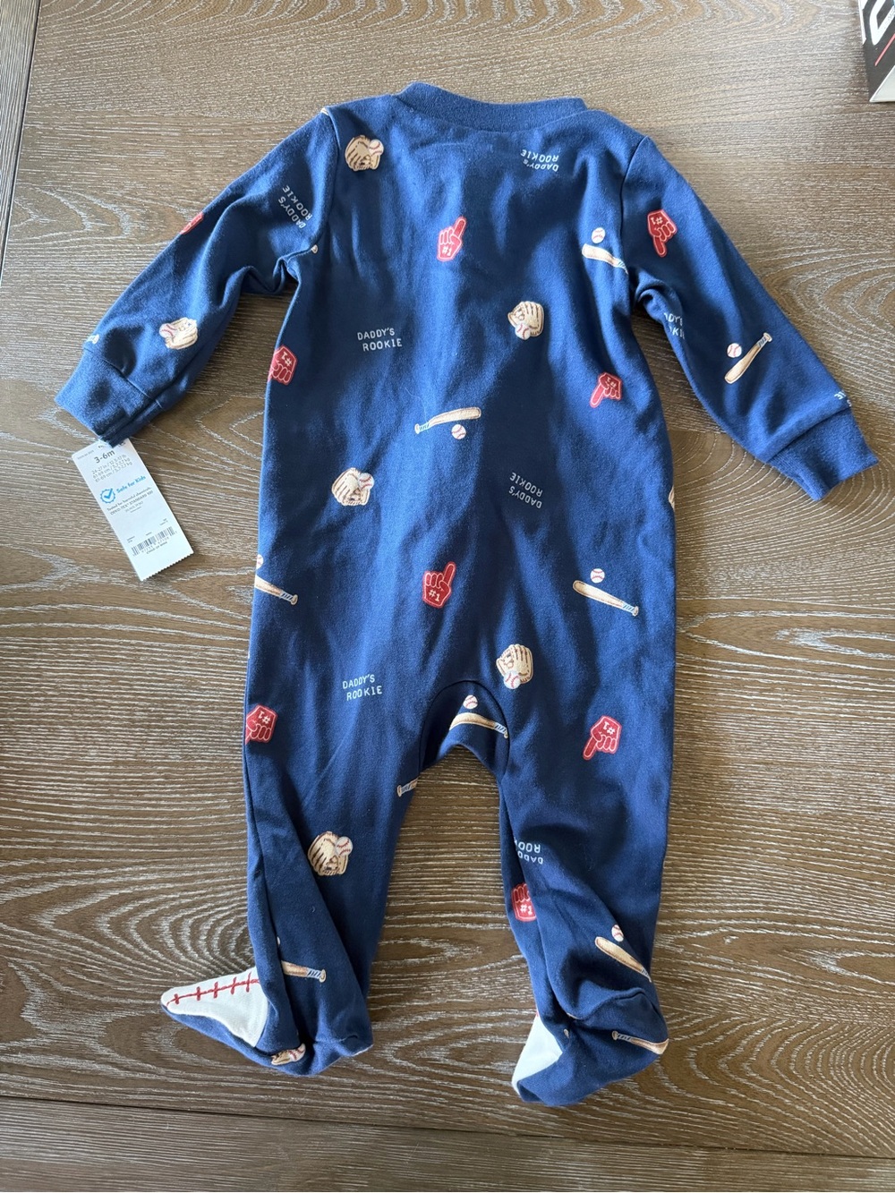 3/$13 NWT Carter's Navy Baseball Print Footed Pajamas Daddy’s Rookie sports blue - Picture 3 of 4